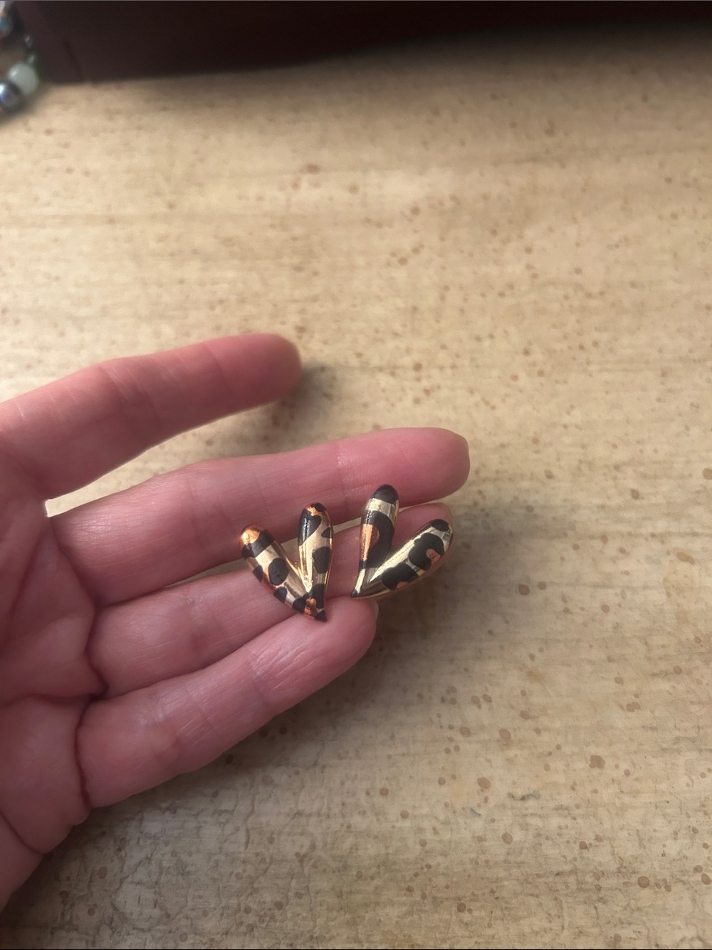 Leopard Print Teardrop Earrings - Gold & Brown